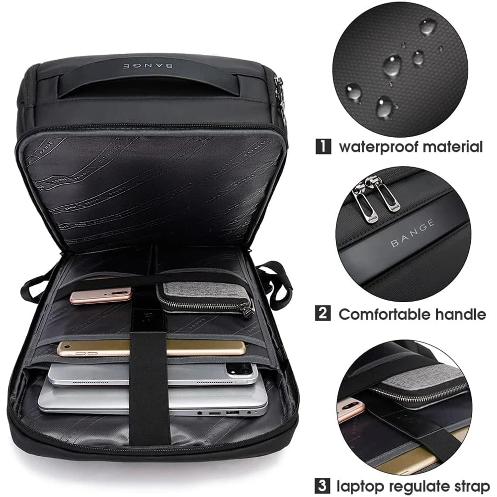 Sac à dos ordinateur étanche 15,6 pouces, tissu TPU et port USB