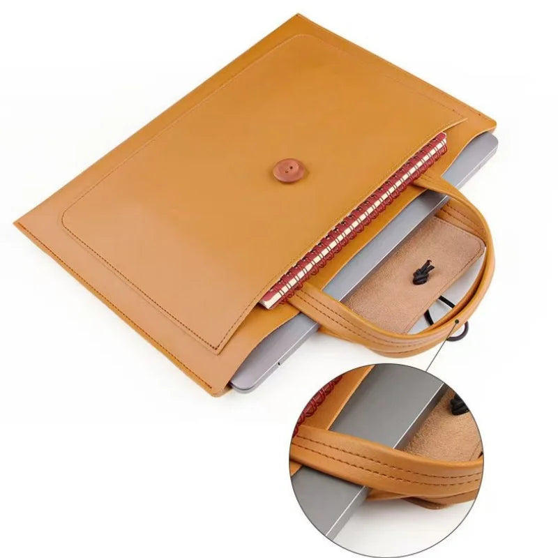 Pochette ordinateur simili cuir à bouton bois, 13,3 à 16 pouces