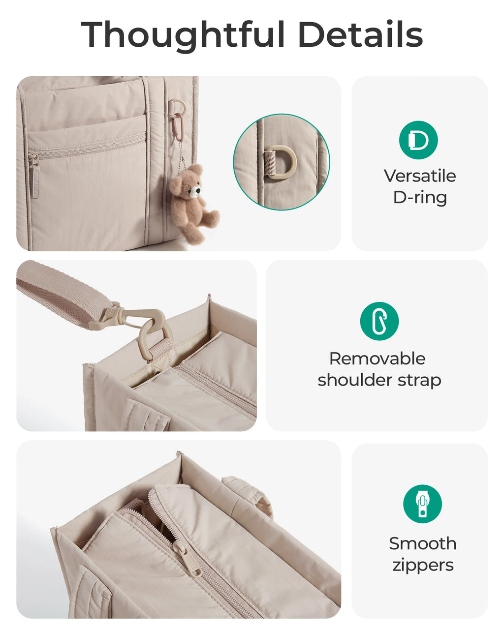 Sac ordinateur femme matelassé, bandoulière amovible et poche gourde