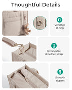 Sac ordinateur femme matelassé, bandoulière amovible et poche gourde