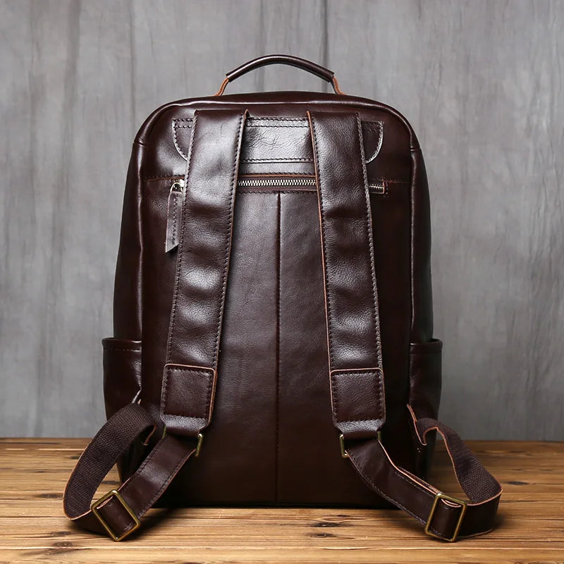 Sac à dos ordinateur cuir de vache 16 pouces, poches latérales