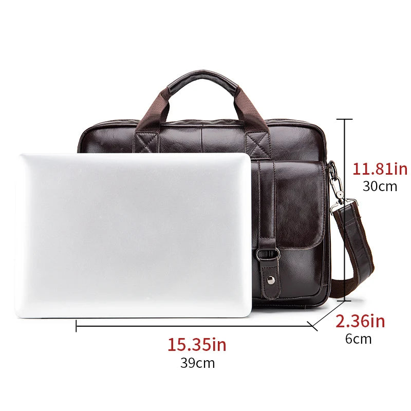 Sacoche ordinateur homme en cuir, passant trolley et bandoulière