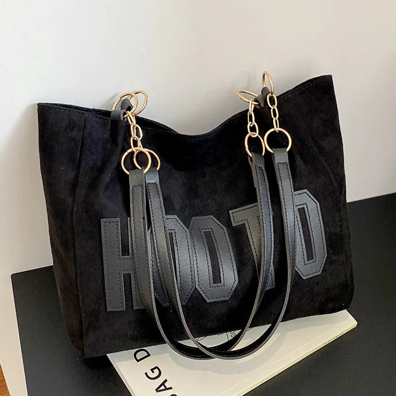 Sac ordinateur femme cabas en simili daim à grandes lettres