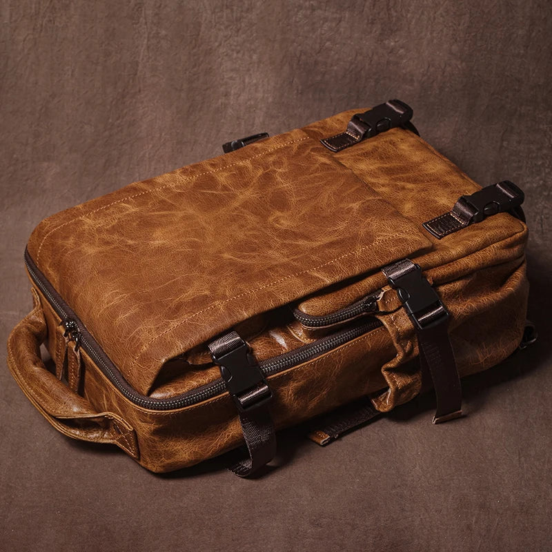 Sac à dos ordinateur cuir homme à rabat et boucles, 13 pouces