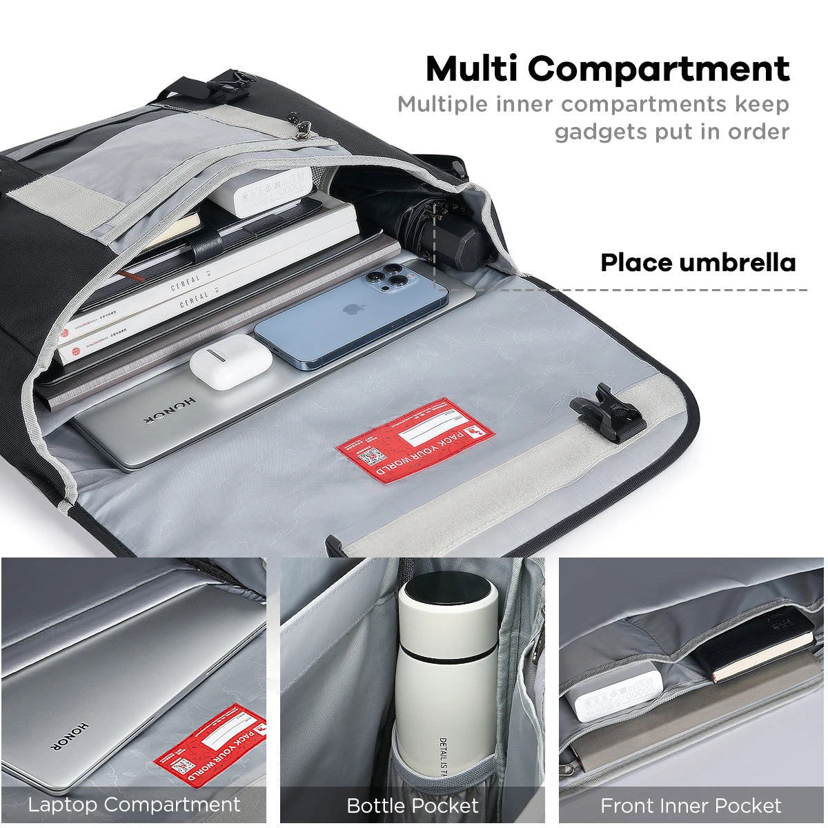 Sac bandoulière ordinateur 17 pouces, besace en polyester déperlant