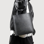 Sac ordinateur homme, cabas vertical en simili cuir lisse noir