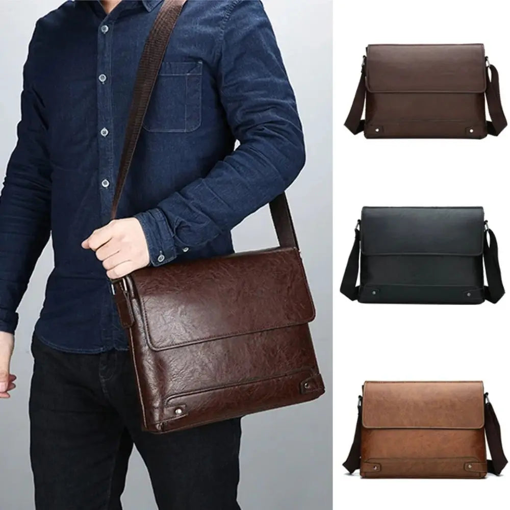 Sac ordinateur homme, besace à rabat 12 pouces effet cuir vieilli