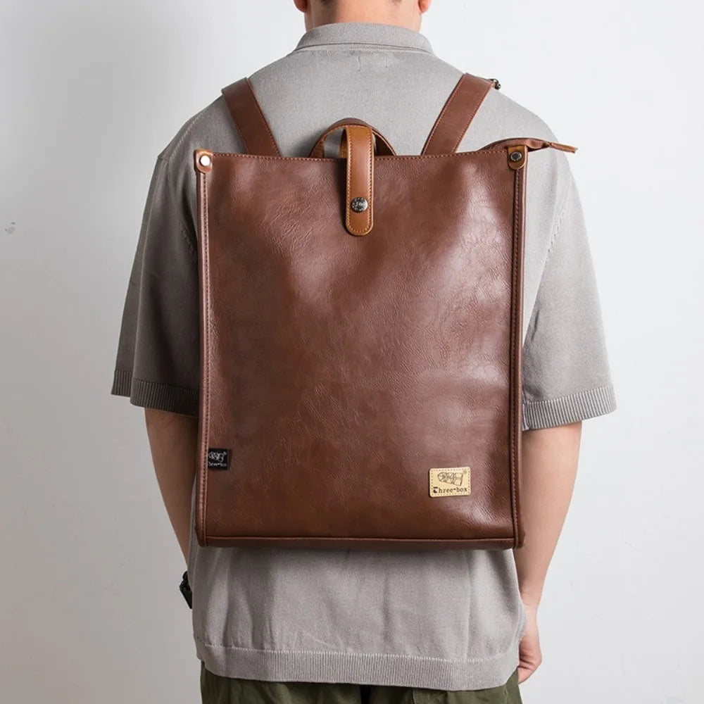 Sac à dos ordinateur 16 pouces en simili cuir, format plat rétro