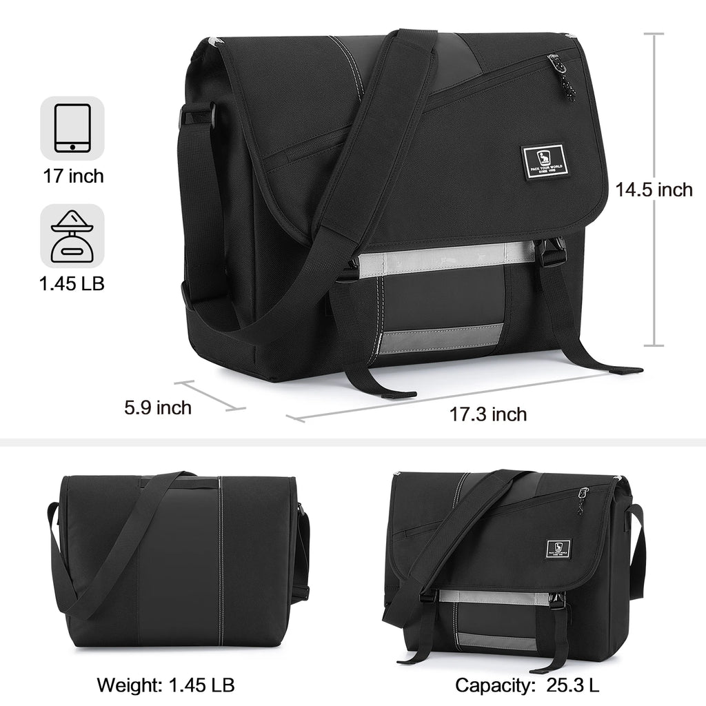 Sac bandoulière ordinateur 17 pouces, besace en polyester déperlant