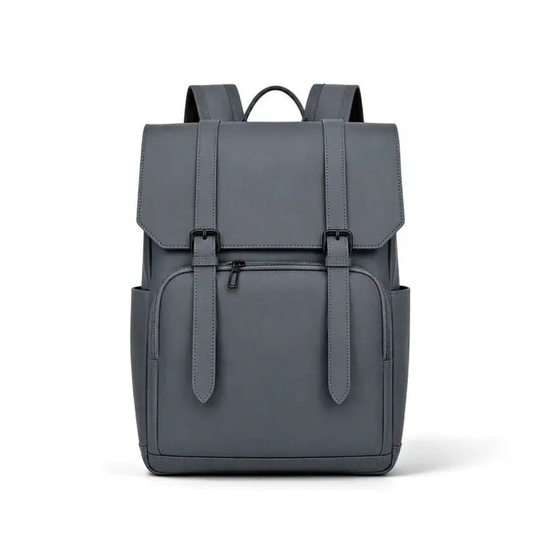 Sac à dos ordinateur homme à rabat et sangles, simili cuir gris