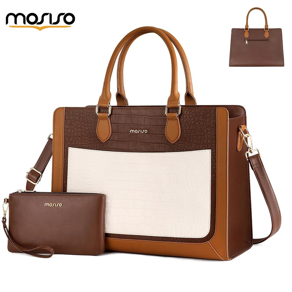 Sac ordinateur femme cabas simili cuir façon croco, 15,6 pouces