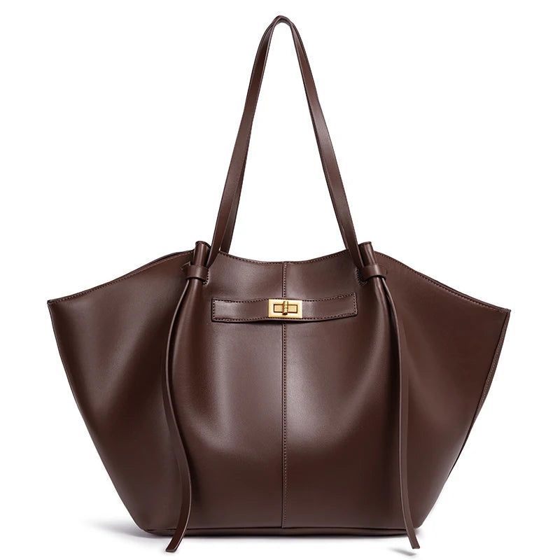 Sac ordinateur femme cabas souple en simili cuir, fermoir doré