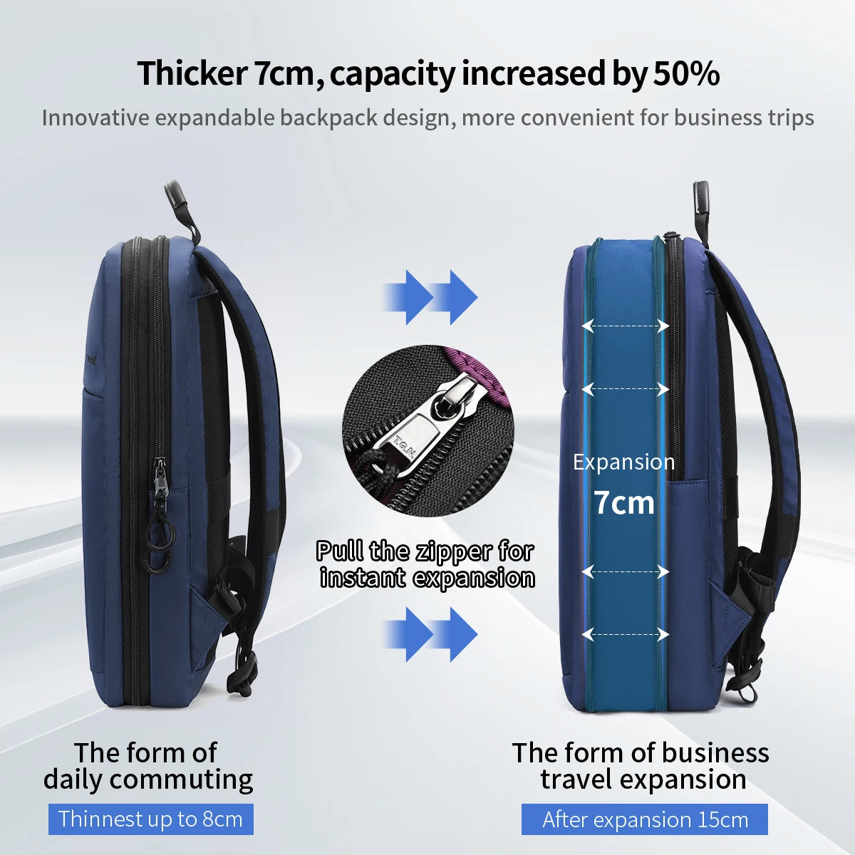 Sac à dos ordinateur 15,6 pouces fin et extensible, nylon déperlant
