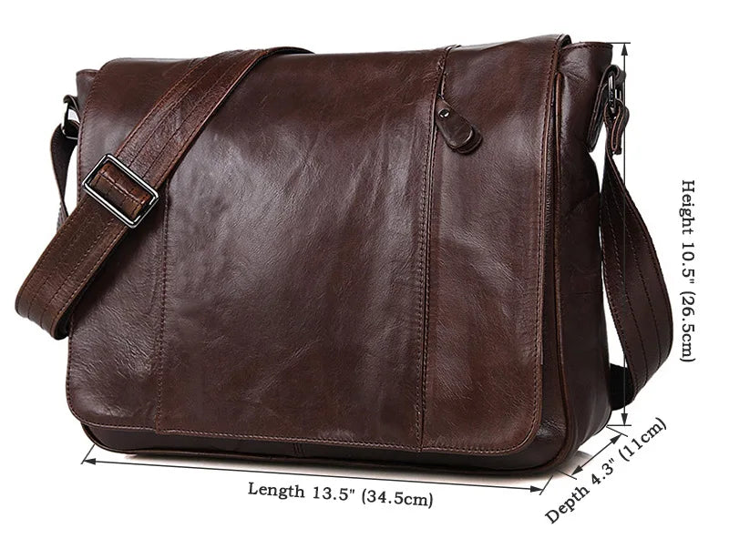 Sac ordinateur cuir homme : besace en cuir véritable ciré à rabat