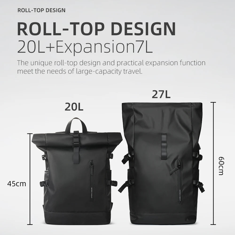 Sac à dos ordinateur 15,6 pouces roll-top extensible, port USB