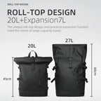 Sac à dos ordinateur 15,6 pouces roll-top extensible, port USB