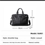 Sacoche ordinateur cuir homme noir grainé, poignées et bandoulière