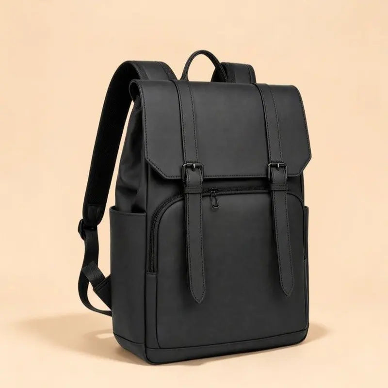 Sac à dos ordinateur homme à rabat et sangles, simili cuir gris