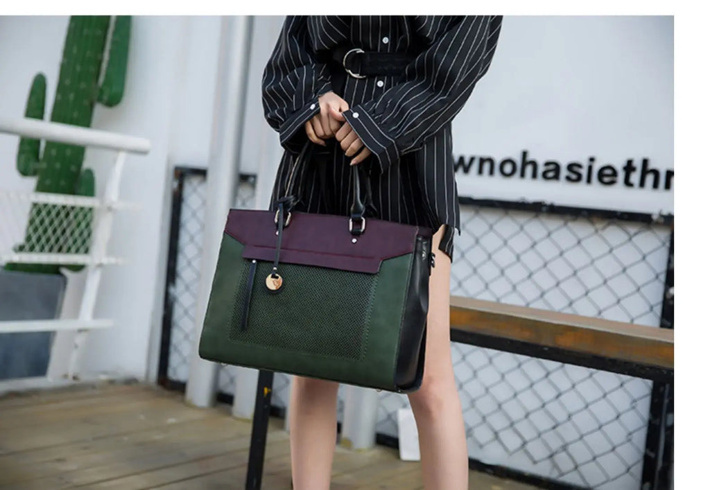 Sac ordinateur femme 14 pouces, bicolore vert et bordeaux