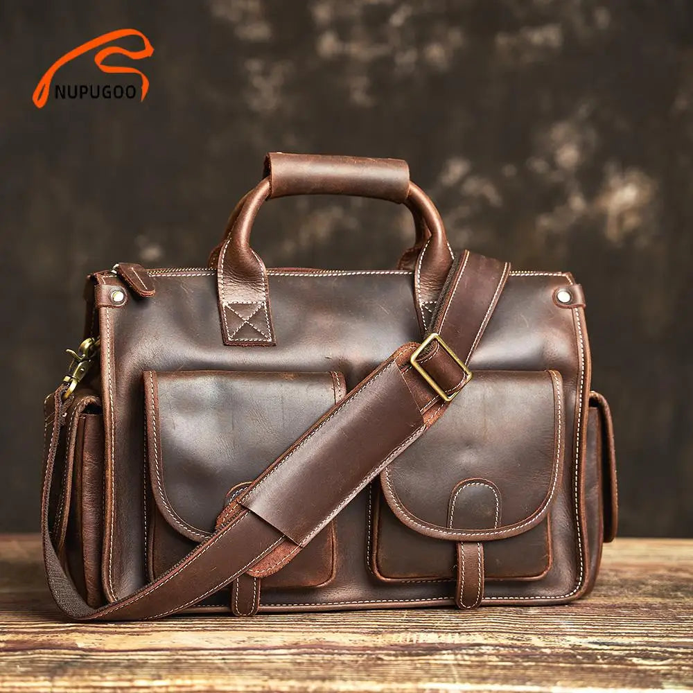 Sacoche ordinateur cuir homme 14 pouces à poches rabat, bandoulière