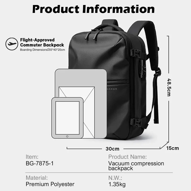 Sac à dos ordinateur 16 pouces antivol à compression sous vide