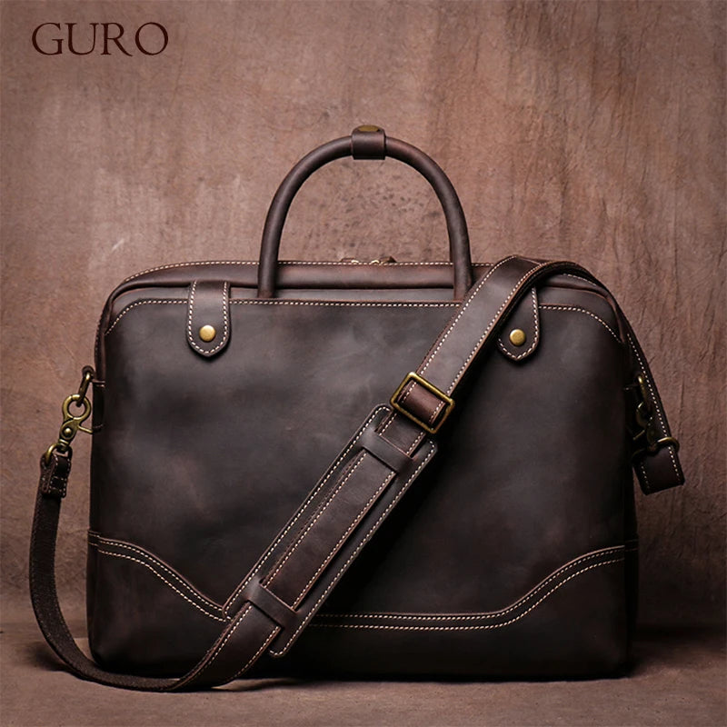 Sacoche ordinateur cuir homme 16 pouces en cuir ciré vintage