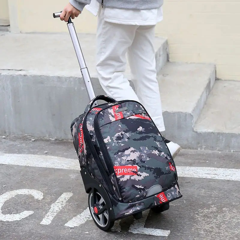 Sac à dos ordinateur à roulettes imprimé, grandes roues arrière