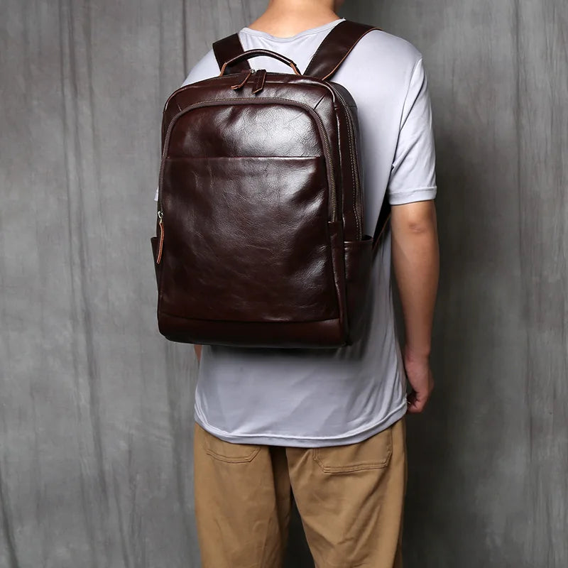 Sac à dos ordinateur cuir de vache 16 pouces, poches latérales