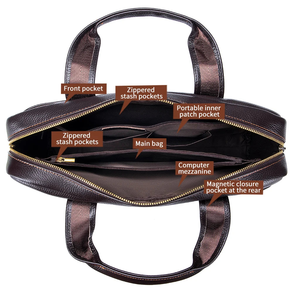 Sacoche ordinateur cuir homme 15 pouces, cuir grainé à bandoulière