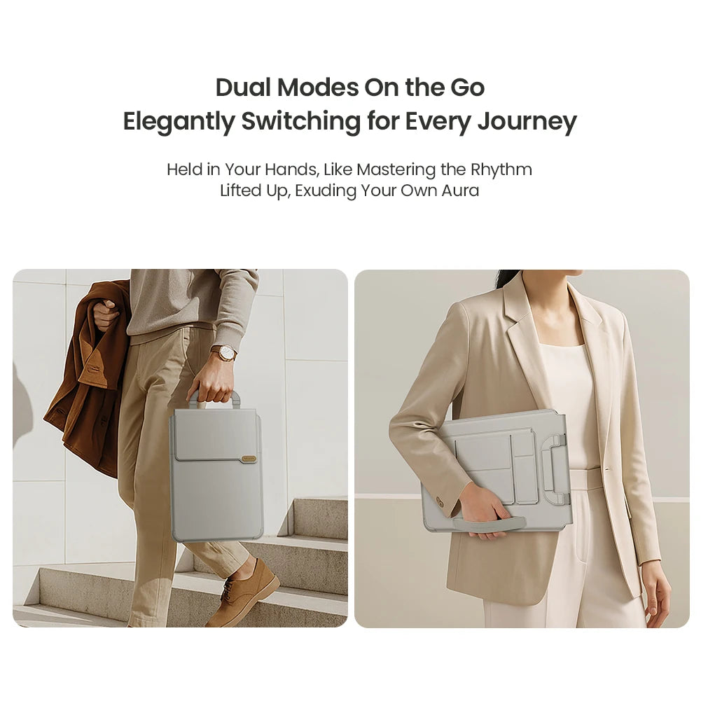 Pochette ordinateur simili cuir avec poignée et support intégré