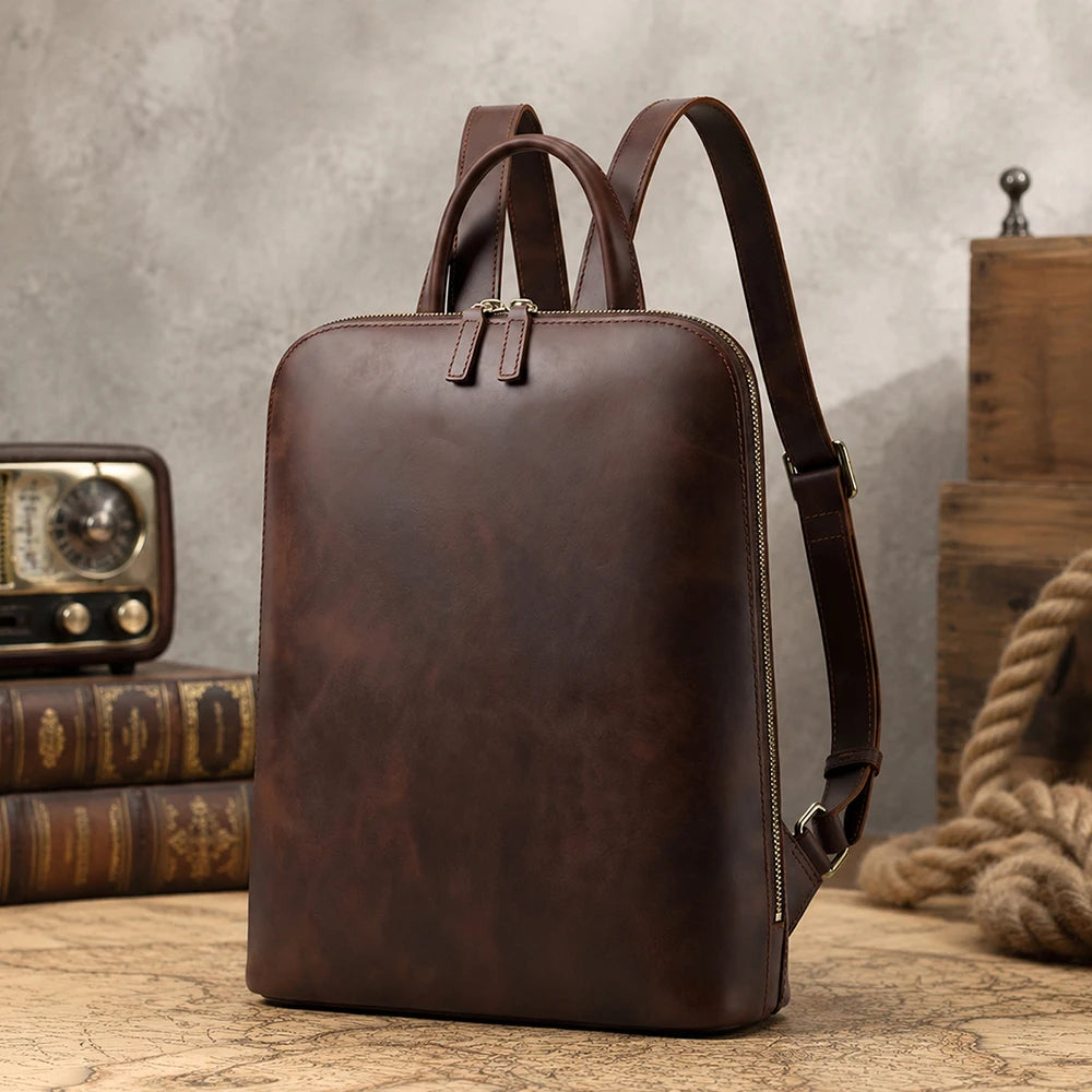 Sac à dos ordinateur cuir femme 13 pouces, cuir de vache patiné