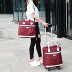 Trolley ordinateur femme avec sac à main assorti, rouge bordeaux