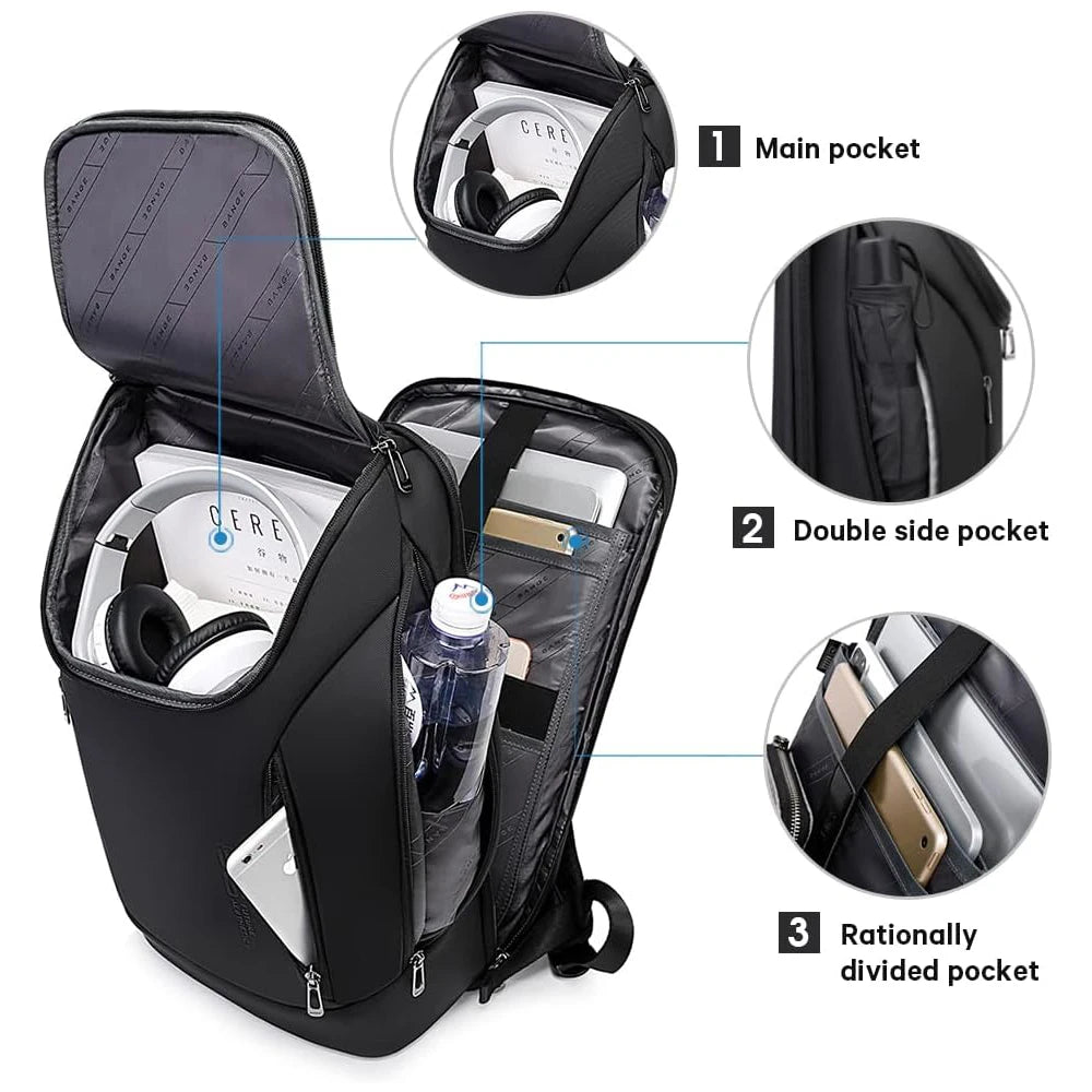 Sac à dos ordinateur étanche 15,6 pouces, tissu TPU et port USB