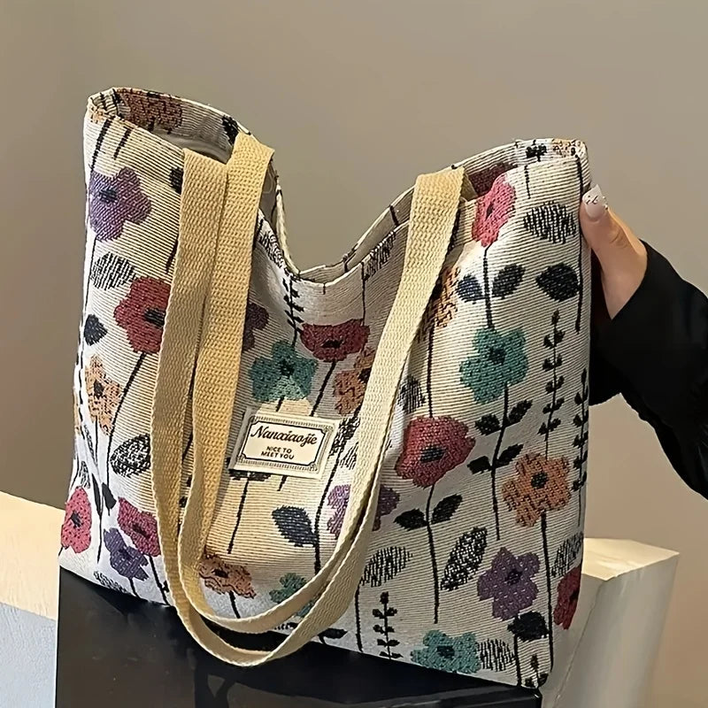 Sac ordinateur femme fleuri, cabas en jacquard ou velours côtelé