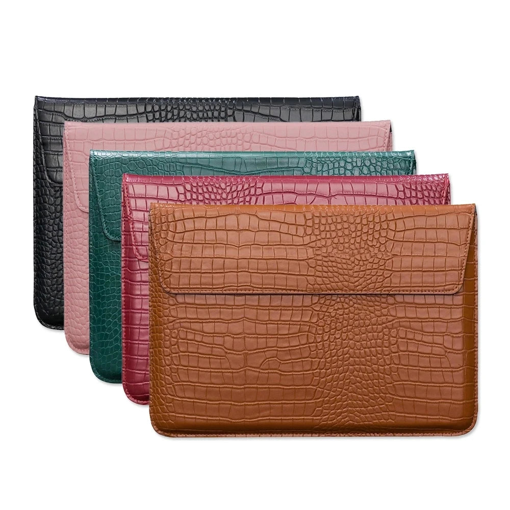 Housse ordinateur effet croco en simili cuir, rabat aimanté