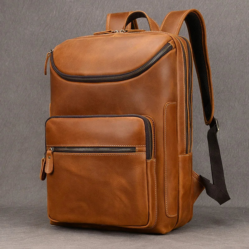 Sac à dos ordinateur cuir de vache huilé 14 pouces, aspect patiné