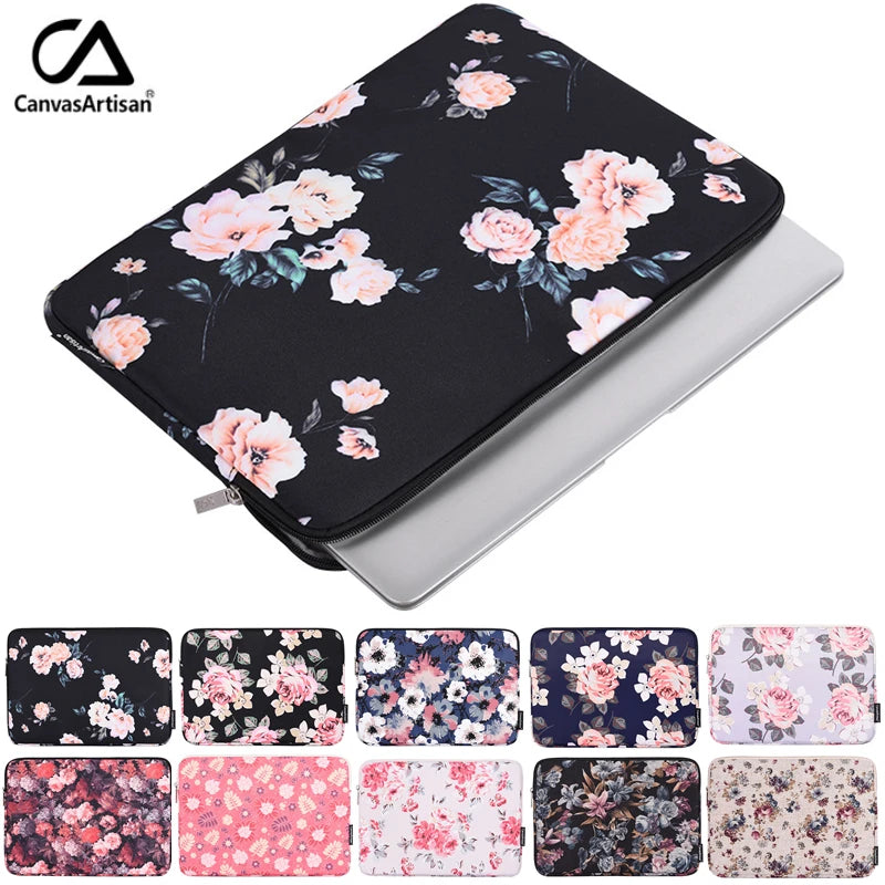 Housse ordinateur à imprimé floral en polyester, 11 à 17 pouces