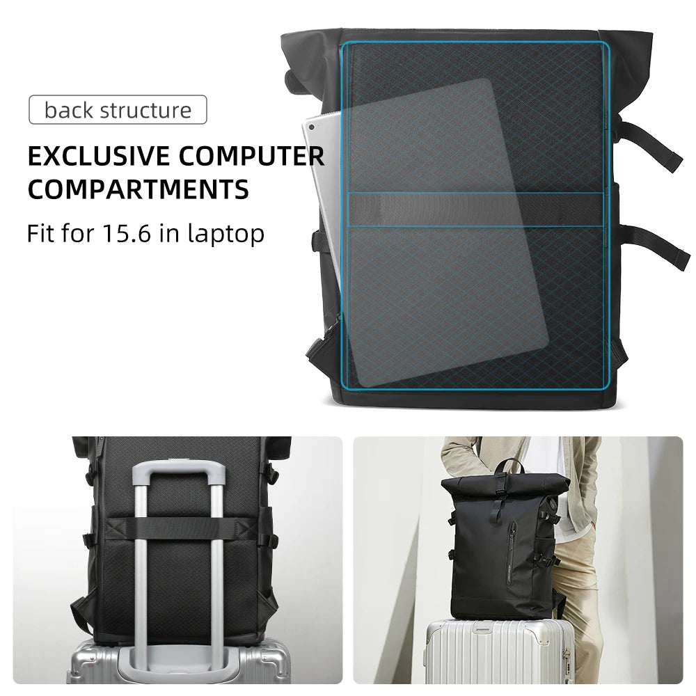 Sac à dos ordinateur 15,6 pouces roll-top extensible, port USB