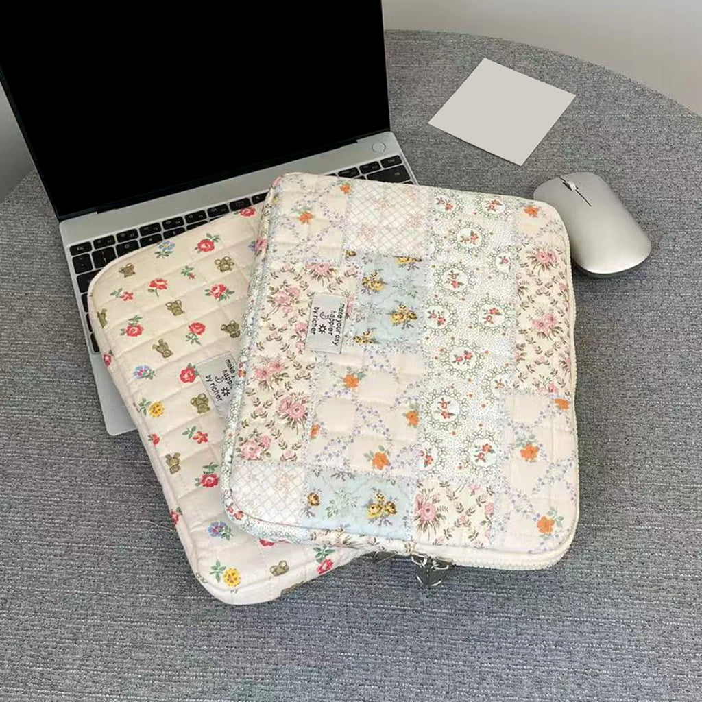 Housse ordinateur matelassée en coton patchwork fleuri, 3 tailles