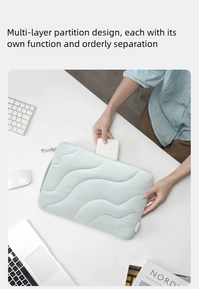 Housse ordinateur matelassée à vagues, poignée escamotable