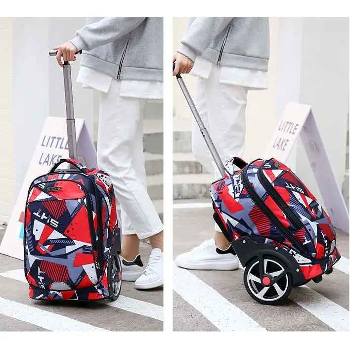 Sac à dos ordinateur à roulettes imprimé, grandes roues arrière