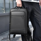 Sac à dos ordinateur homme en simili cuir grainé, trois soufflets