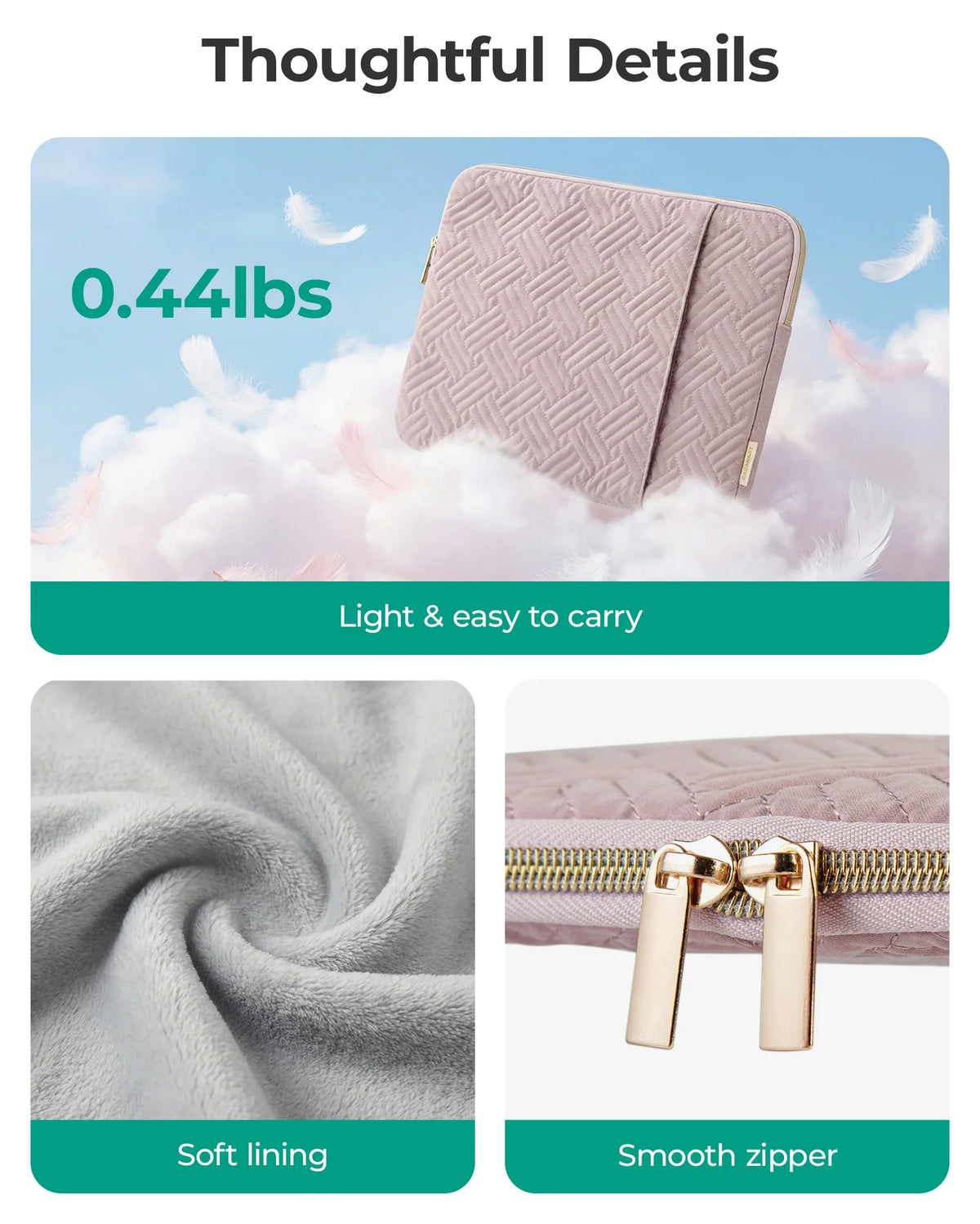 Pochette ordinateur 13,3 pouces matelassée à poche avant zippée