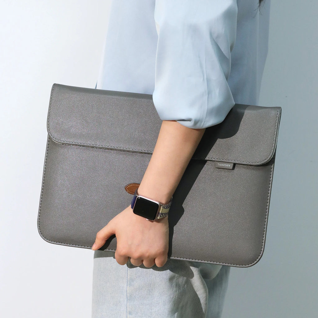 Pochette ordinateur chic simili cuir à rabat aimanté, 13 à 16 pouces