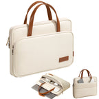 Pochette ordinateur femme beige à anses, doublure velours