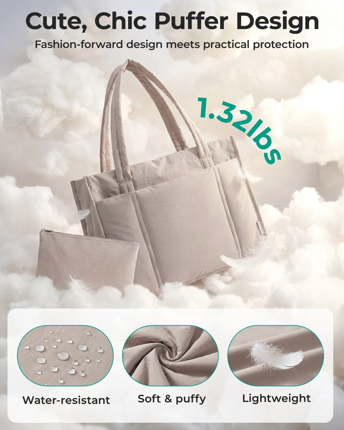 Sac ordinateur femme 15,6 pouces, cabas matelassé et sa pochette