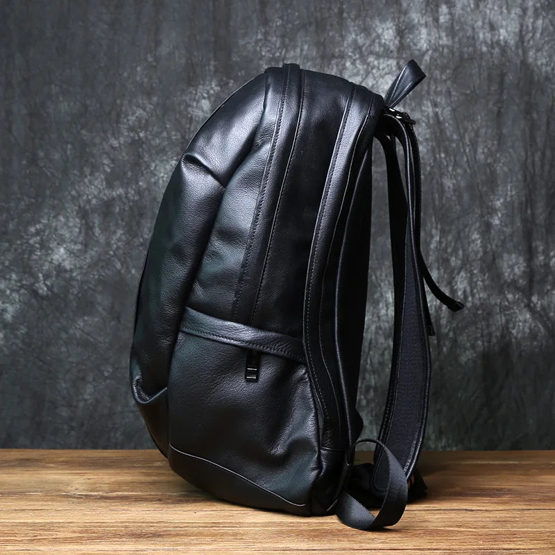 Sac à dos ordinateur cuir de vache homme 13 pouces, noir galbé