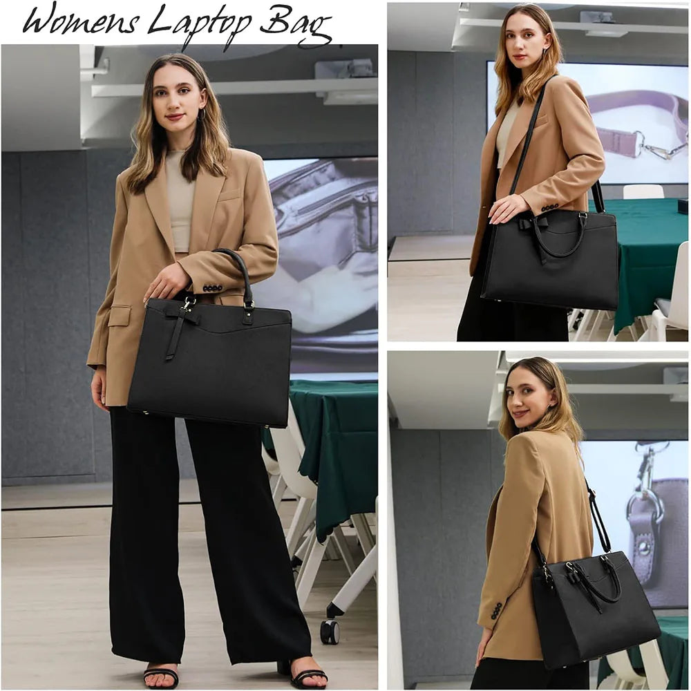 Sac ordinateur femme 15,6 pouces en simili cuir, nœud amovible