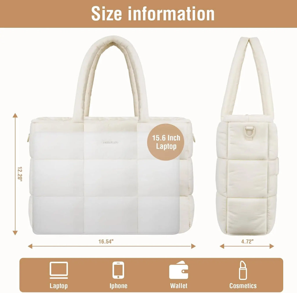 Sac ordinateur femme effet doudoune en nylon, passant trolley