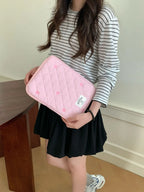 Pochette ordinateur femme matelassée à cœurs brodés, 11 à 16 pouces